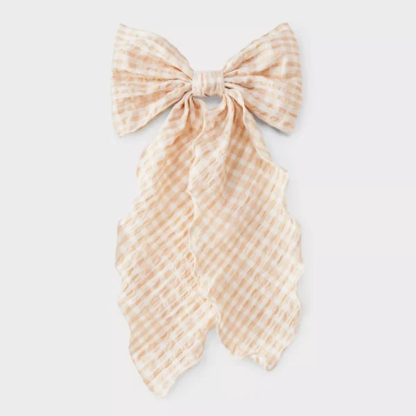 Gingham Bow Hair Barrette - Wild Fable™ Orange: Classic Check Pattern, Recycled Polyester
