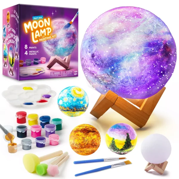 Joyfy DIY 3D Moon Lamp Painting Kit, Paint Your Own Moon Light, Arts and Crafts Kit for Kids Age 6+, School Projects, Birthday Gifts for Boys Girls
