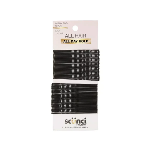 scünci Extra Long Metal Bobby Pins - Black - Long Hair - 48pcs
